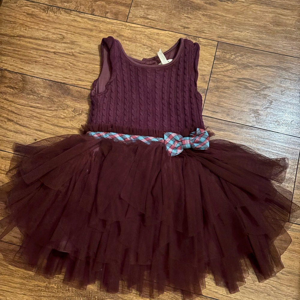 Matilda Jane Burgundy Tulle Dress with Plaid Bow